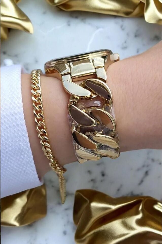 Daniel Klein Altın Sarısı Zincirli Kadın Kol Saati, Zincir Bileklik Hediyeli