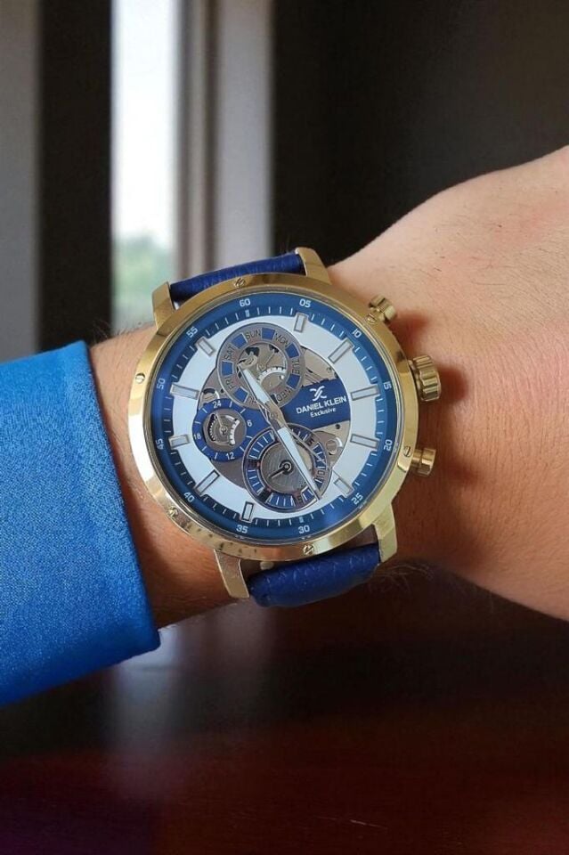 Daniel Klein Lacivert Deri Kayışlı Fonksiyonlu Erkek Kol Saati