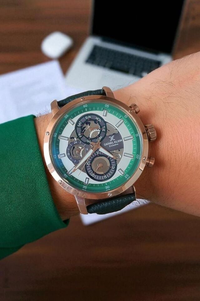 Daniel Klein Yeşil Deri Kayışlı Tüm Fonksiyonları Aktif Erkek Kol Saati