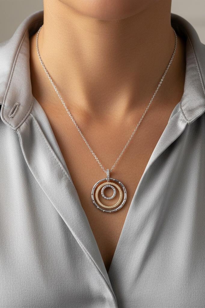 Zirkon Taşlı Karışık Renk Halka Çelik Kadın Kolye