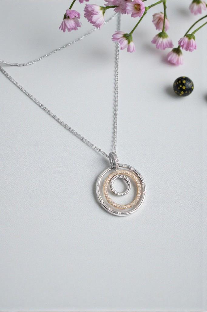 Zirkon Taşlı Karışık Renk Halka Çelik Kadın Kolye