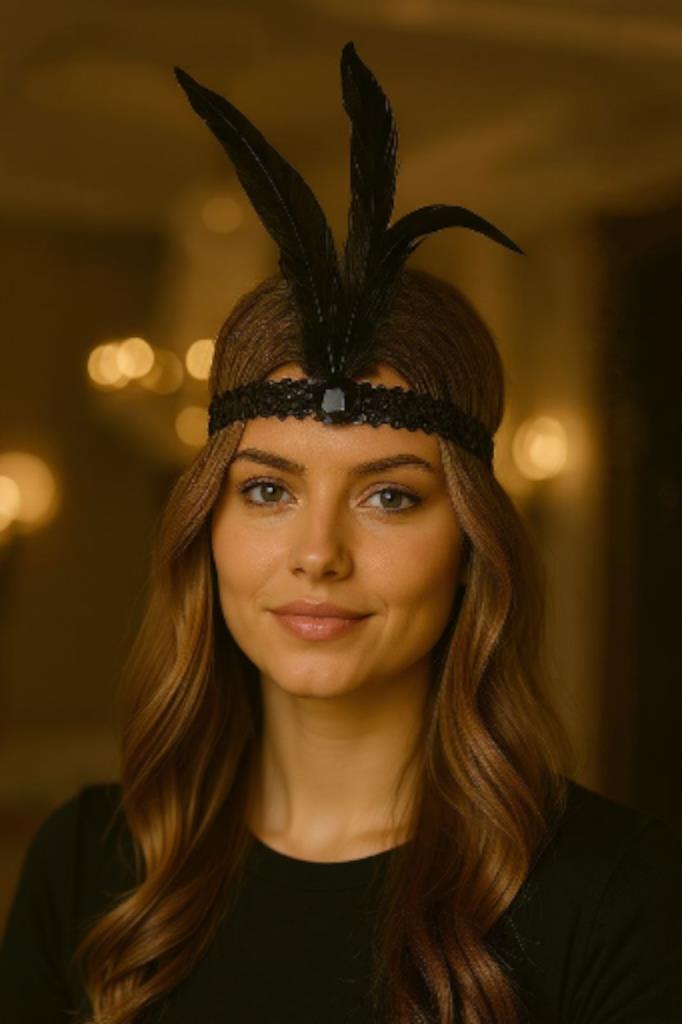 Accessories Siyah Renk Tüylü Saç Aksesuarı, Nişan, Nikâh, Kına Saç Aksesuarı, Saç Bandı