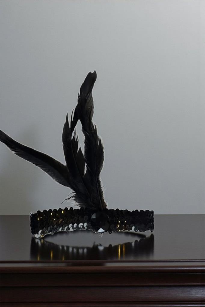 Accessories Siyah Renk Tüylü Saç Aksesuarı, Nişan, Nikâh, Kına Saç Aksesuarı, Saç Bandı