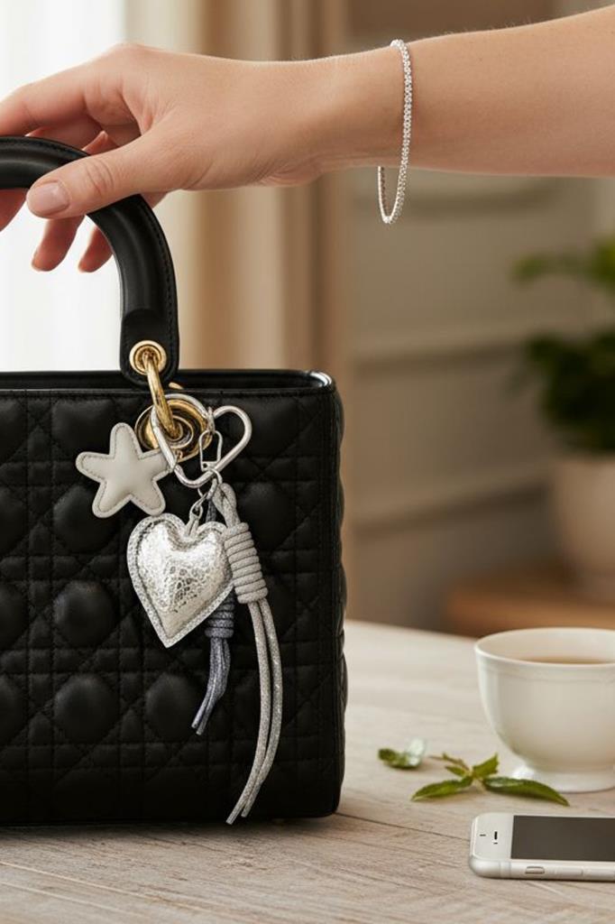 Accessories Gümüş Renk Kalp Ve Yıldız Detaylı Çanta Charm/ Anahtarlık