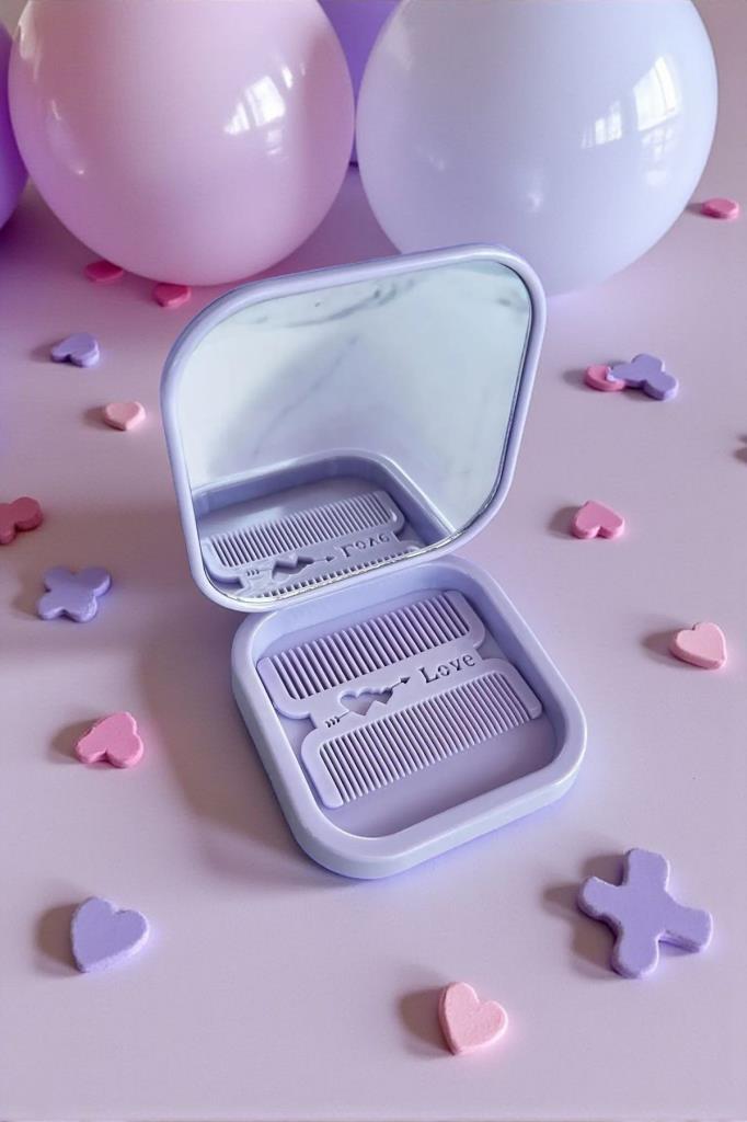 Accessories Mor Renk Tarak / Ayna Seti, Kız Çocukları İçin Doğum Günü Hediyesi