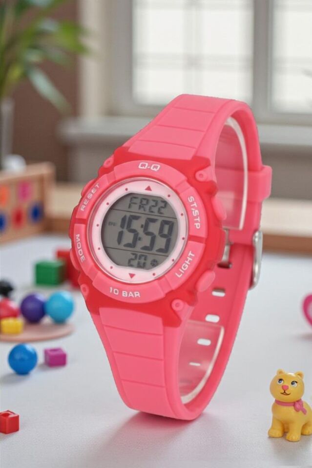 Q&Q 5-10 Yaş Alarmlı, Kronometreli, Işıklı, 100 Metre Su Geçirmez Fuşya Çocuk Kol Saati