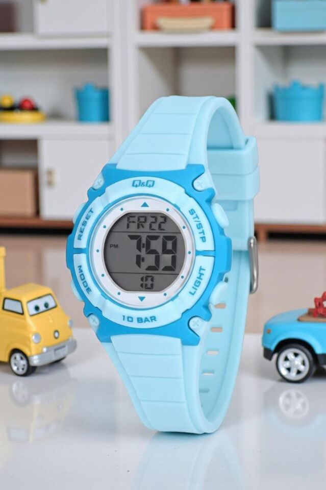 Q&Q 5-10 Yaş Alarmlı, Kronometreli, Işıklı, 100 Metre Su Geçirmez Turkuaz Çocuk Kol Saati
