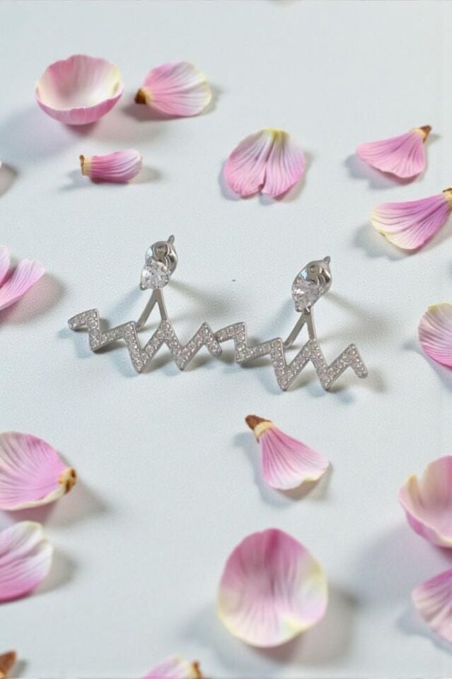 Zirkon Taşlı Zikzak Metalik Kadın Küpe