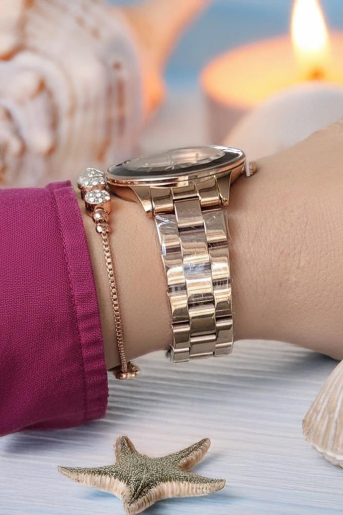 Rose Gold Kadın Kol Saati - Orijinal - Kesme Cam - Çelik Kordon - 2 Yıl Garanti - Bileklik Hediye