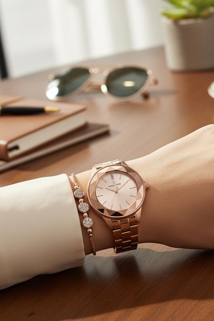 Rose Gold Kadın Kol Saati - Orijinal - Kesme Cam - Çelik Kordon - 2 Yıl Garanti - Bileklik Hediye