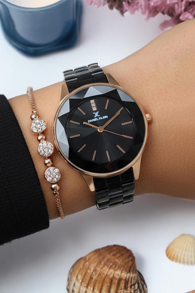 Siyah Kadın Kol Saati - Orijinal - Kesme Cam - Çelik Kordon - 2 Yıl Garanti - Bileklik Hediye