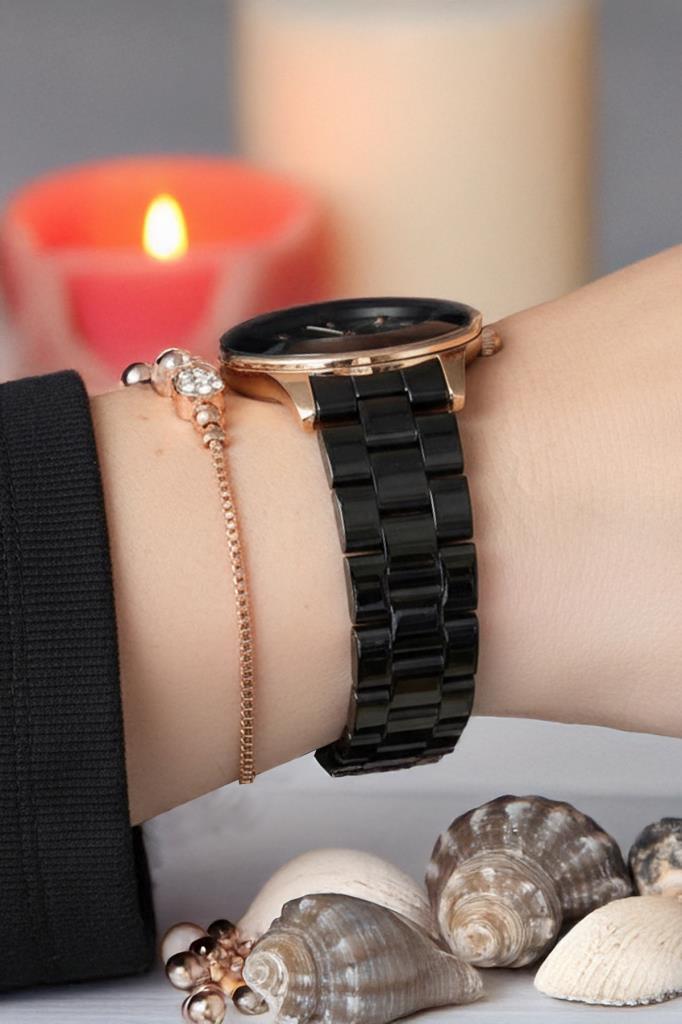 Siyah Kadın Kol Saati - Orijinal - Kesme Cam - Çelik Kordon - 2 Yıl Garanti - Bileklik Hediye