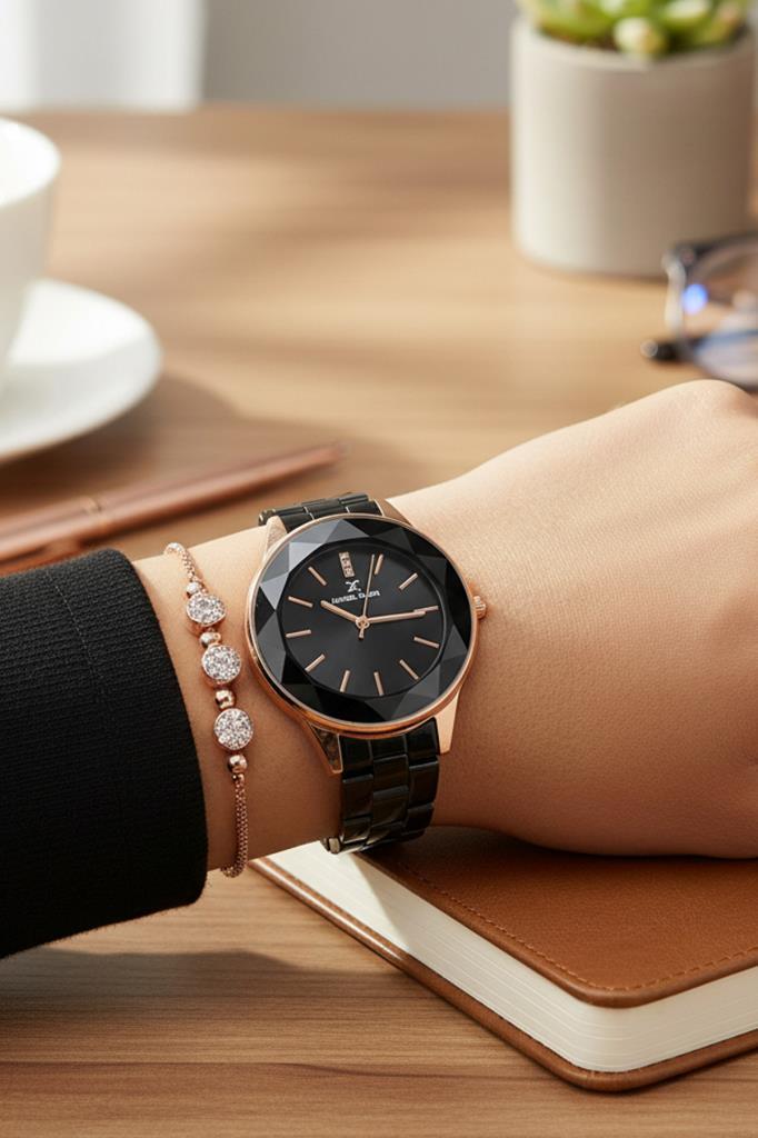 Siyah Kadın Kol Saati - Orijinal - Kesme Cam - Çelik Kordon - 2 Yıl Garanti - Bileklik Hediye