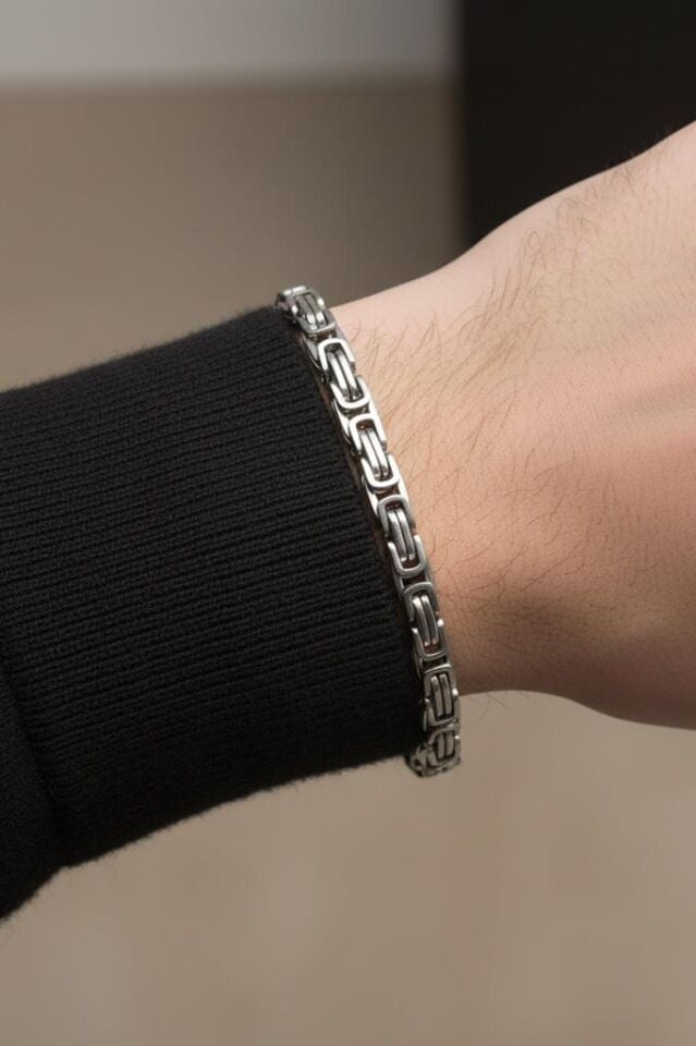 Zincir Model Metalik Erkek Çelik Bileklik