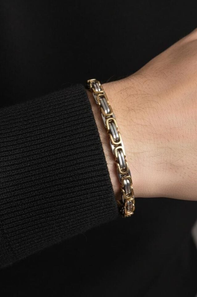 Zincir Model Altın/Metalik Erkek Çelik Bileklik