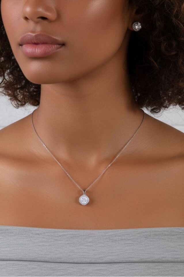 Zirkon Taşlı Kadın Kolye Küpe Seti