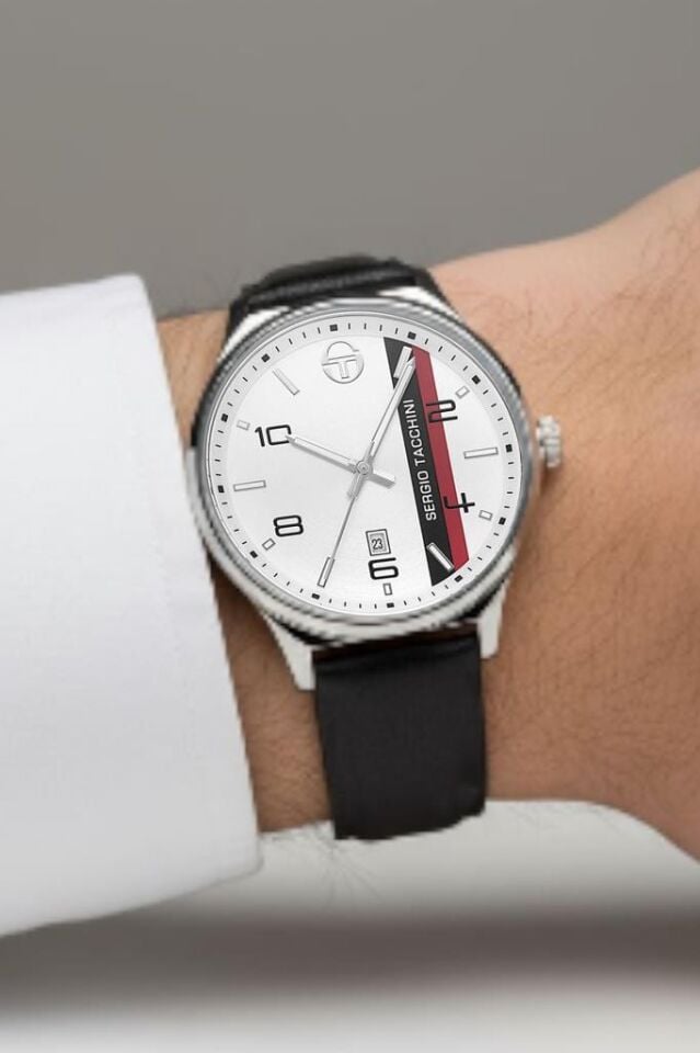Sergio Tacchini Takvimli Siyah Deri Kayışlı Erkek Kol Saati