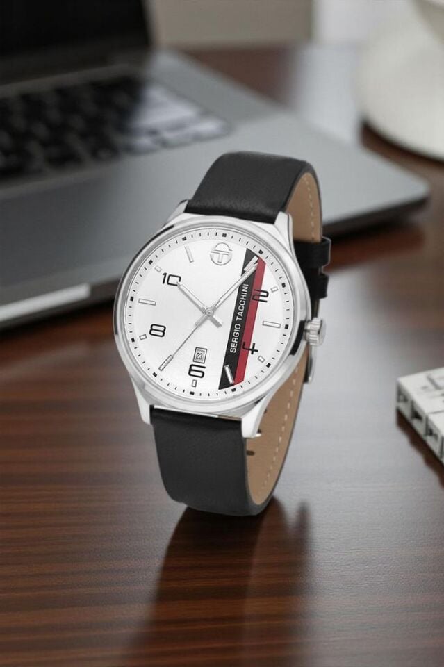 Sergio Tacchini Takvimli Siyah Deri Kayışlı Erkek Kol Saati
