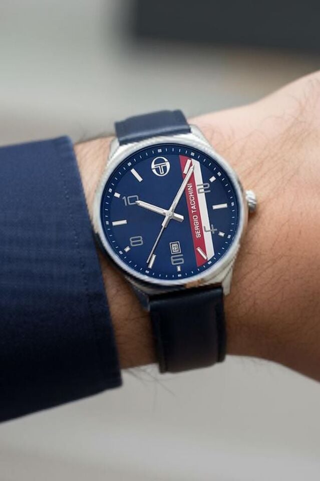 Sergio Tacchini Takvimli Lacivert Deri Kayışlı Erkek Kol Saati