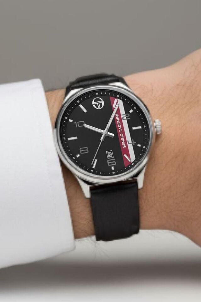 Sergio Tacchini Takvimli Siyah Deri Kayışlı Erkek Kol Saati
