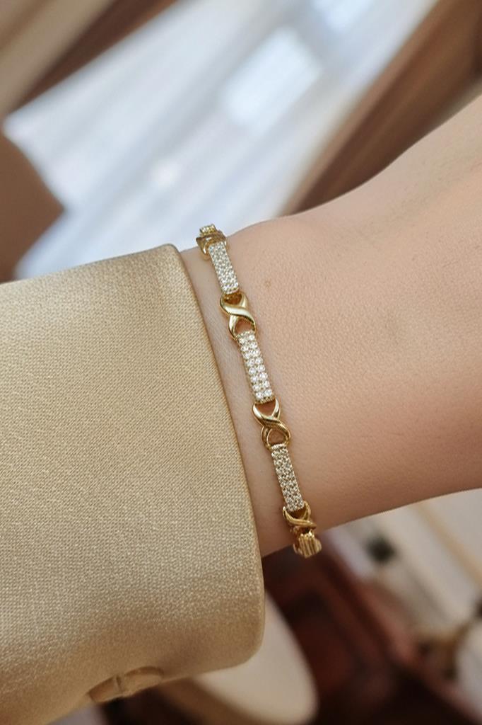 Altın Renkli Zarif Kıvrımlı Form Detaylı Kadın Bileklik 17 cm + 2 cm Uzatma