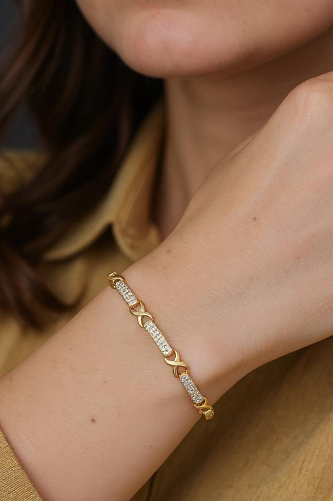 Altın Renkli Zarif Kıvrımlı Form Detaylı Kadın Bileklik 17 cm + 2 cm Uzatma