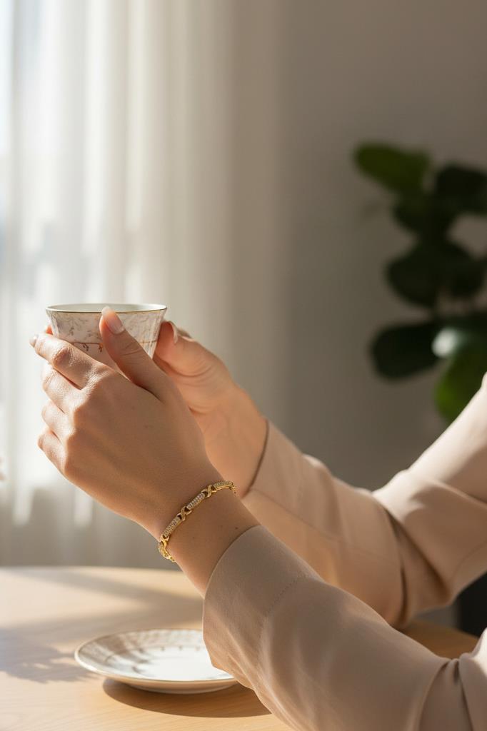 Altın Renkli Zarif Kıvrımlı Form Detaylı Kadın Bileklik 17 cm + 2 cm Uzatma