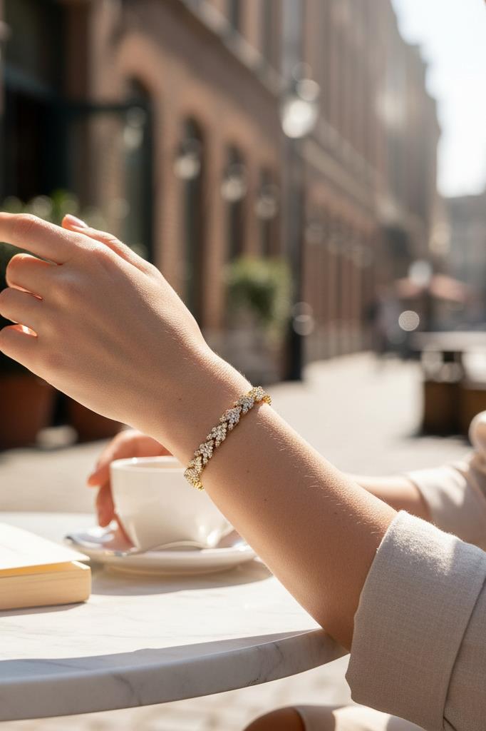 Altın Renkli Yoğun Taşlı Kadın Bileklik 17 cm + 2 cm Uzatma