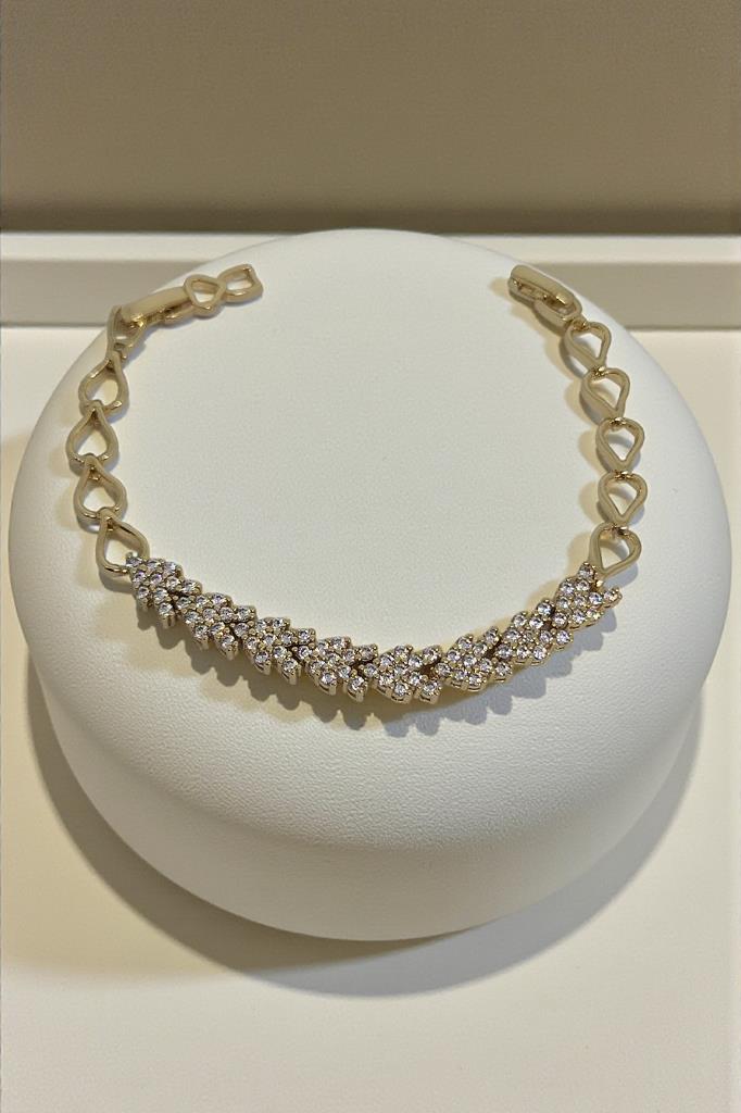 Altın Renkli Yoğun Taşlı Kadın Bileklik 17 cm + 2 cm Uzatma
