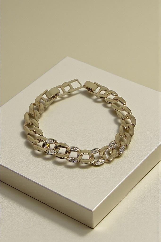 Altın Renk Zincir Form Detaylı Kadın Bileklik 18,5 cm + 2 cm Uzatma