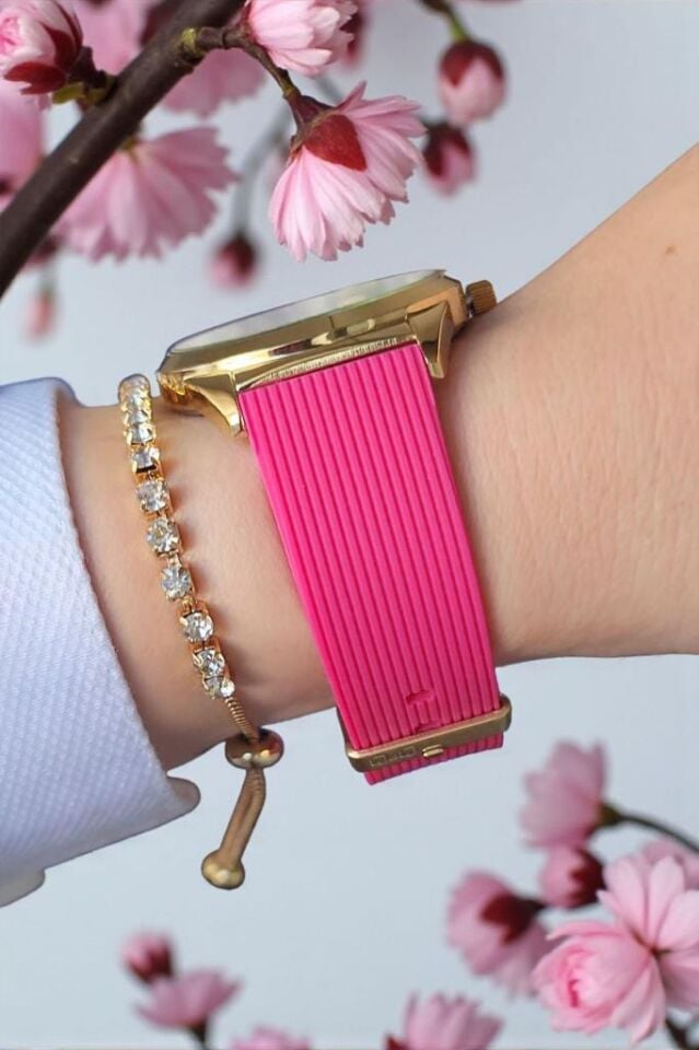 Q&Q Takvimli Pembe Kadın Kol Saati + Bileklik Seti