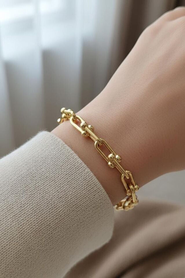 14K VIP Kaplama Modern Zincir Kadın Bileklik 19+5 cm Ayarlanabilir Özel Seri