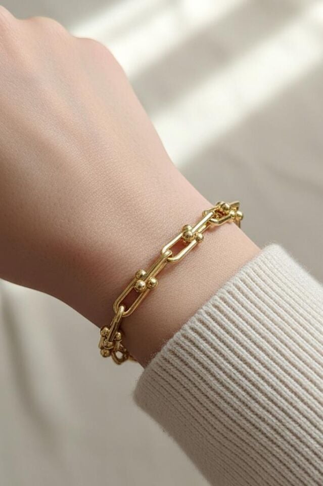 14K VIP Kaplama Modern Zincir Kadın Bileklik 19+5 cm Ayarlanabilir Özel Seri