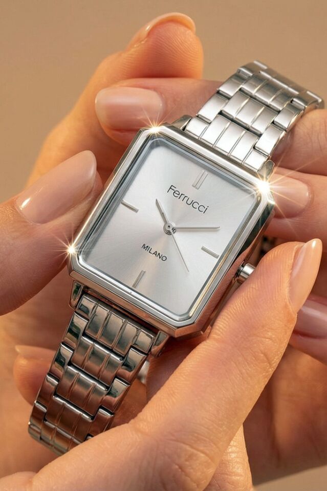 Bileklik Hediyeli Metalik Kadın Kol Saati 26 mm Dikdörtgen Kasa Çelik Kordon 2 Yıl Garantili