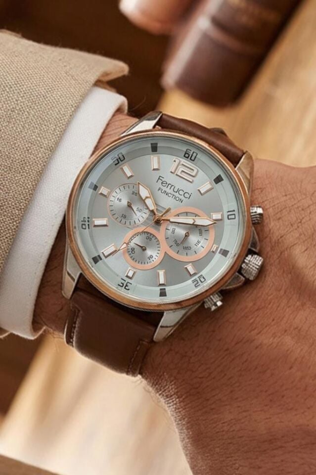 Tüm Fonksiyonları Aktif Takvimli Kahve Deri Kayışlı Erkek Kol Saati 3ATM Su Geçirmez 2 Yıl GarantiliMLYFC265K0002