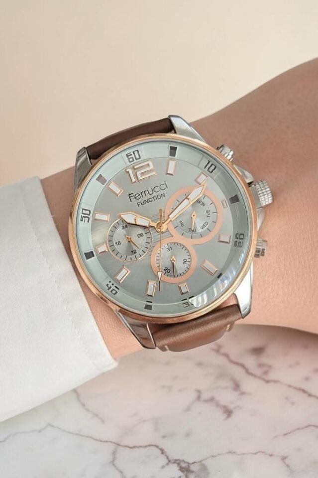 Tüm Fonksiyonları Aktif Takvimli Kahve Deri Kayışlı Erkek Kol Saati 3ATM Su Geçirmez 2 Yıl GarantiliMLYFC265K0002