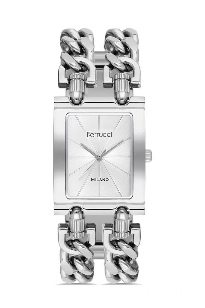 Bileklik Hediyeli Zincirli Metalik Kadın Kol Saati 30 mm Dikdörtgen Kasa Çelik Kordon 2 Yıl Garanti