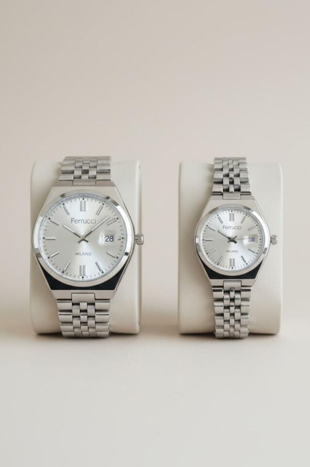 Sevgili Çift Kol Saati Seti Erkek 40 mm Kadın 28 mm Çelik Kordon Metalik Renk 2 Yıl Garantili