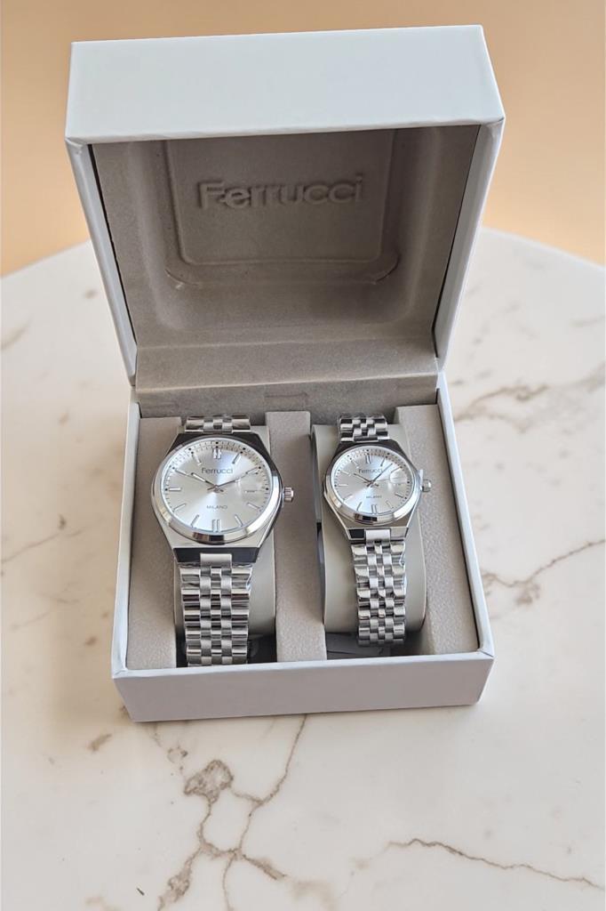 Sevgili Çift Kol Saati Seti Erkek 40 mm Kadın 28 mm Çelik Kordon Metalik Renk 2 Yıl Garantili