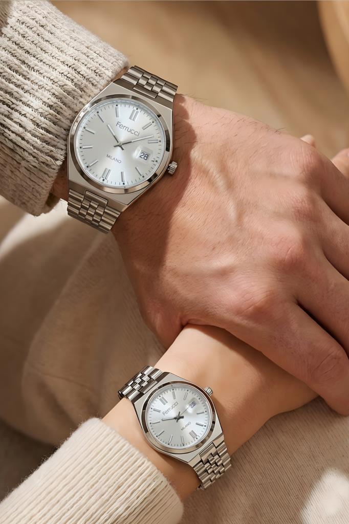Sevgili Çift Kol Saati Seti Erkek 40 mm Kadın 28 mm Çelik Kordon Metalik Renk 2 Yıl Garantili