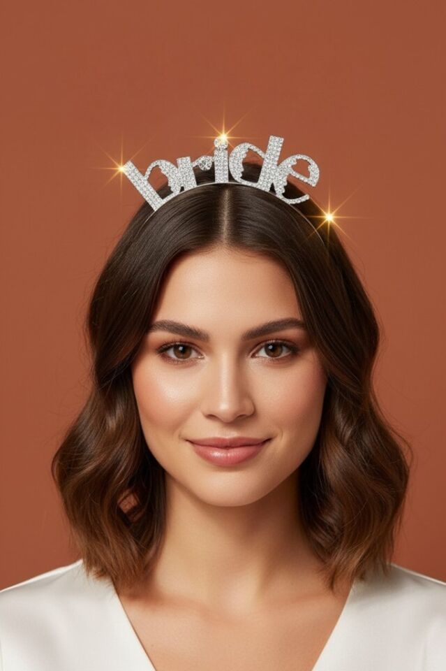 Valmont Accessories Bride Yazılı Kristal Taşlı Işıltılı Bekarlığa Veda Tacı