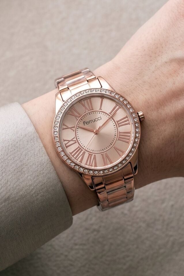 Rose Gold Çelik Bilezik Taşlı Kadın Kol Saati - 35 mm - 2 Yıl Garantili