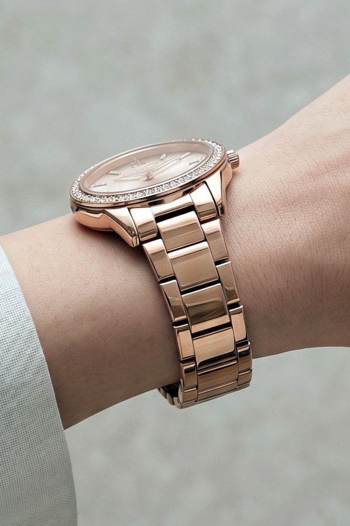 Rose Gold Çelik Bilezik Taşlı Kadın Kol Saati - 35 mm - 2 Yıl Garantili