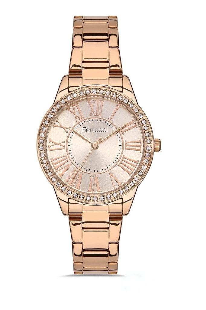 Rose Gold Çelik Bilezik Taşlı Kadın Kol Saati - 35 mm - 2 Yıl Garantili