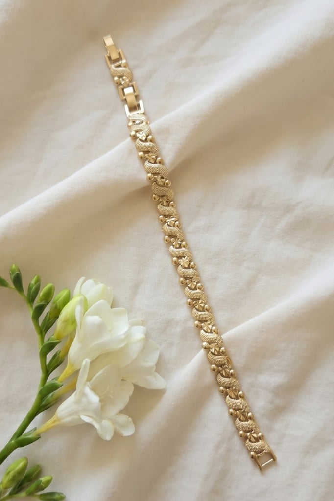 Valmont Accessories 14K VIP Kaplama Altın Renk Desenli Kadın Bileklik - 18+2 cm Ayarlanabilir