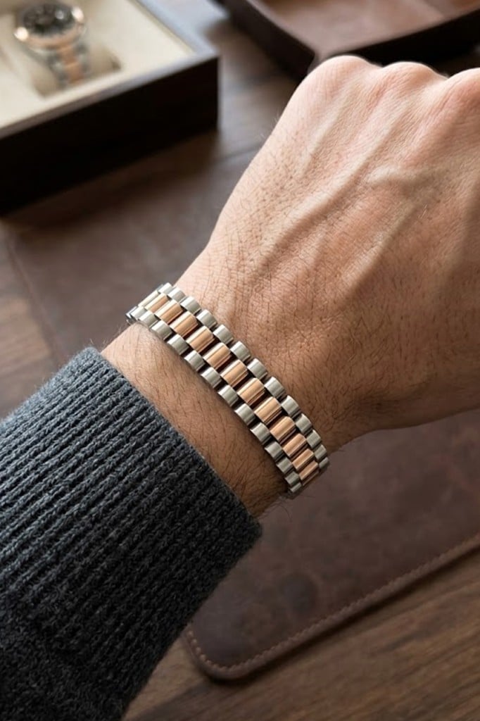 Valmont 19,5 cm Silver/Rose Gold İki Renkli Erkek Çelik Bileklik
