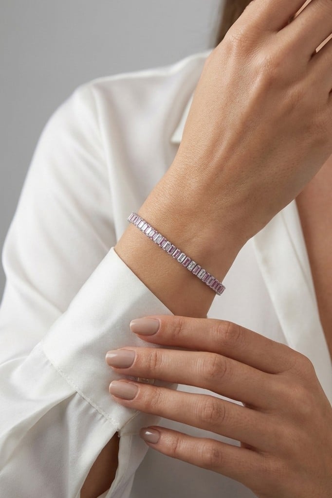 Valmont Accessories Pembe Beyaz Baget Kristal Taşlı 16,5+2,5 cm Ayarlanabilir Kadın Su Yolu Bileklik